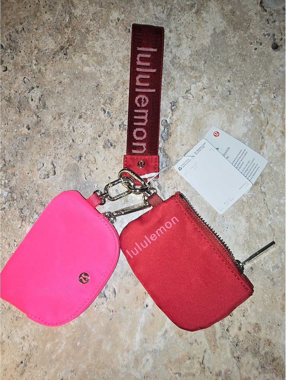 Lululemon Dual Pouch Keychain Wristlet - Pink and Red